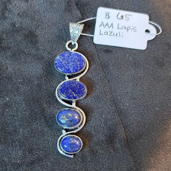 Natural Triple Grade Lapis Lazuli 4 Stone Drop Pendant in 925 Sterling Silver - Picture 1 of 8